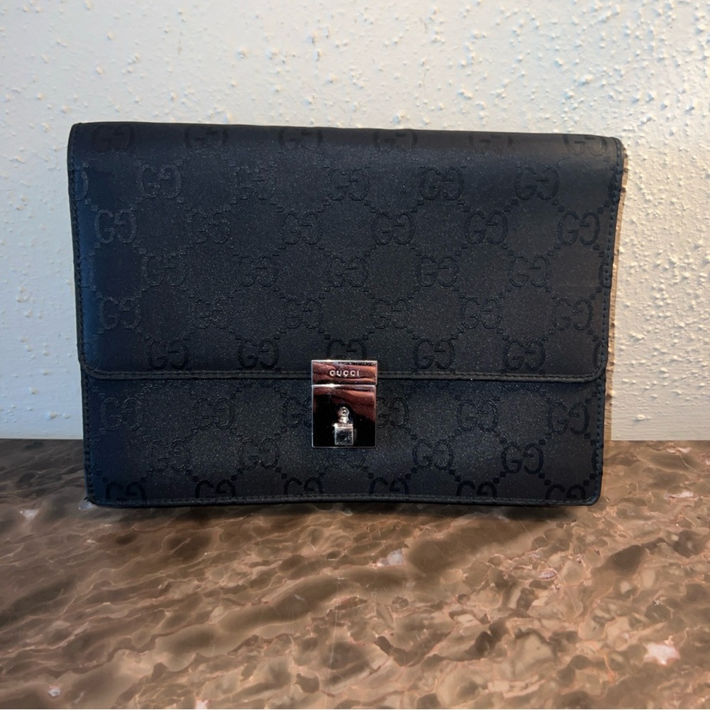 Gucci Guccissimo Vintage Locking Portfolio/Briefcase with Retractable Strap COA